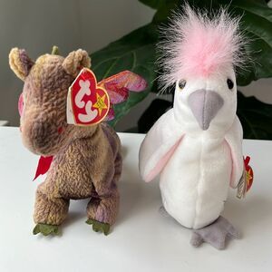 Scorch the Dragon and Kuku the Parrot Beanie babies